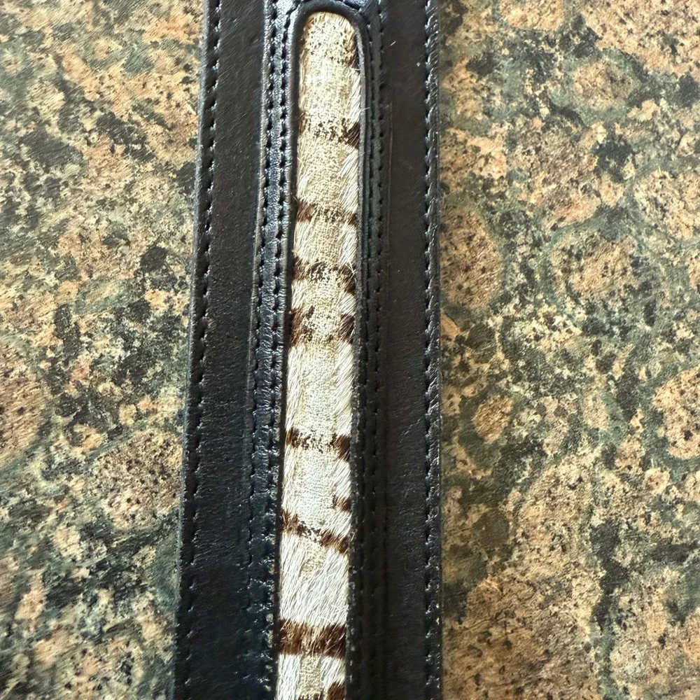 Linea Pelle Handmade Zebra Pony Hair Statement Belt Leather Western 38” Small